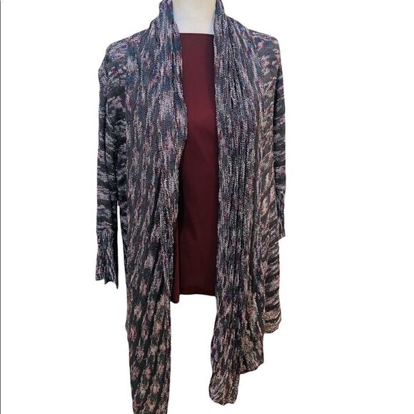 Ball of Cotton Handloomed in USA variegated yarn draped bell sleeve cardigan - Picture 6 of 13